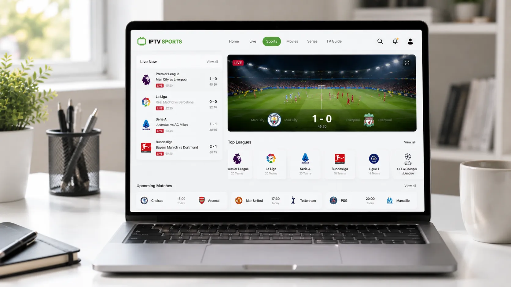 Smart TV and mobile devices showing regional IPTV channel lineup for USA UK France and Morocco markets
